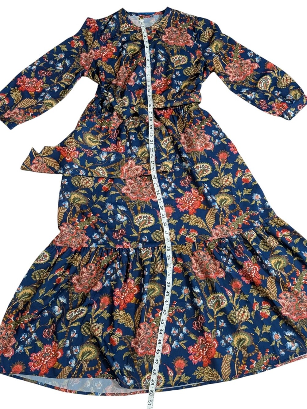 J. McLaughlin Cerina Navy Floral Baroque Bloom Tie-Waist Midi Dress Pockets L - Picture 6 of 8